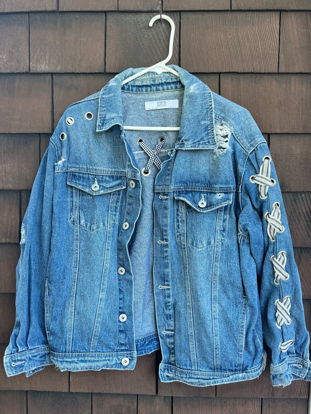 Zara ~ oversized and distressed denim jean jacket ~ size Med